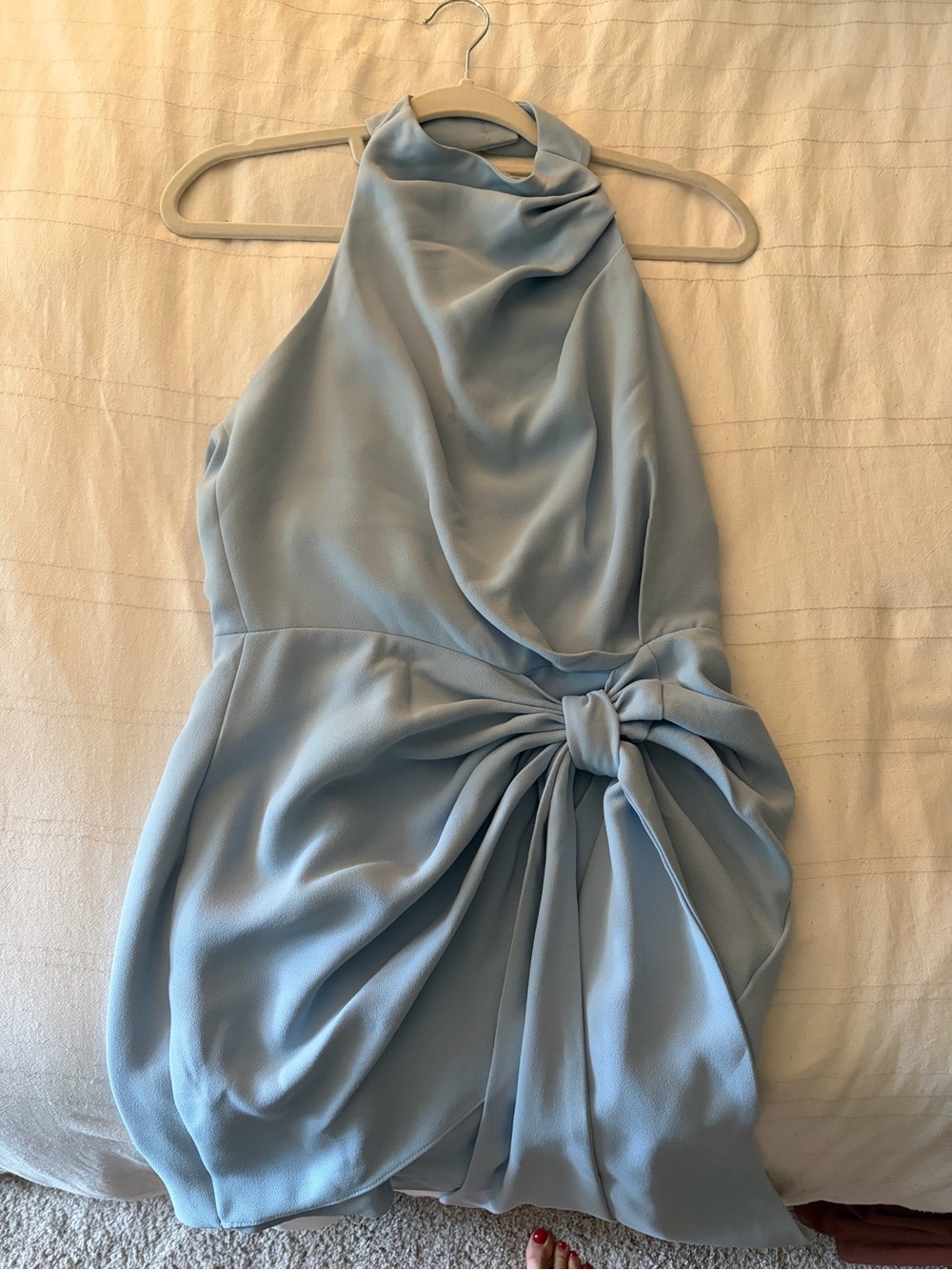 Elliatt Sky-Blue High Neck Mini Dress with Side Tie - Picture 3 of 6